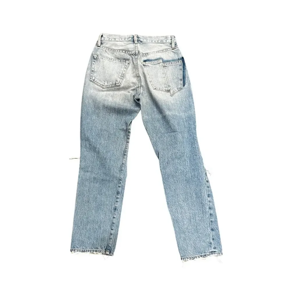 FRAME Le Original Straight Leg Jeans in Zuma Bay Wash Distressed Knees Size 26